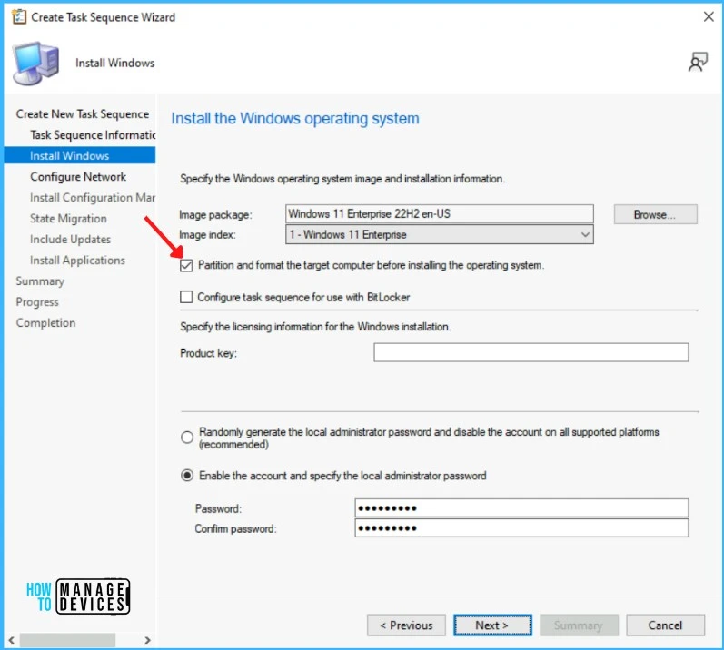  Create Task Sequence Wizard - Specify the Windows OS and Installation Information