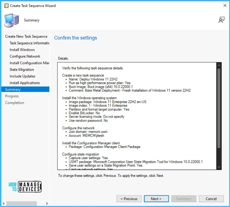 Windows 11 22H2 Task Sequence - Confirm the task sequence details