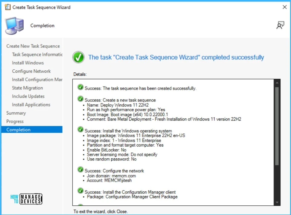 Windows 11 22H2 Task Sequence - Completed Successfully 