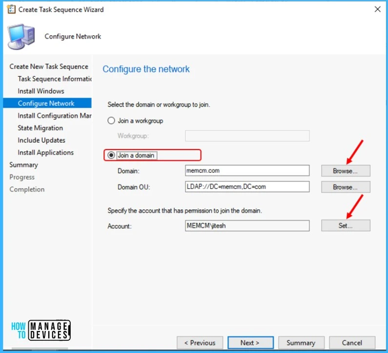 Create Task Sequence Wizard - Configure the network - Deploy Windows 11 23H2 Using SCCM Task Sequence