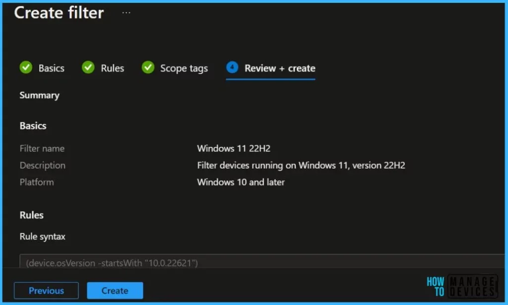 Review Filters -  Intune Assignment filter Windows 11 22H2 devices | Endpoint Manager 5