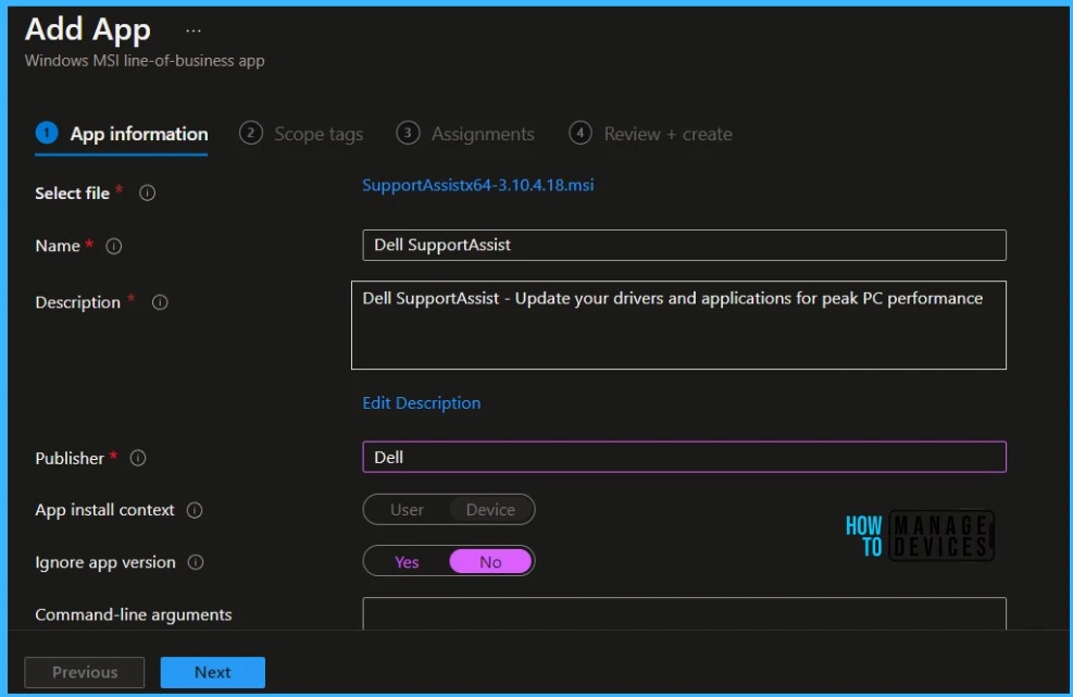 App Information - Deploy Dell SupportAssist Using Intune Fig.4