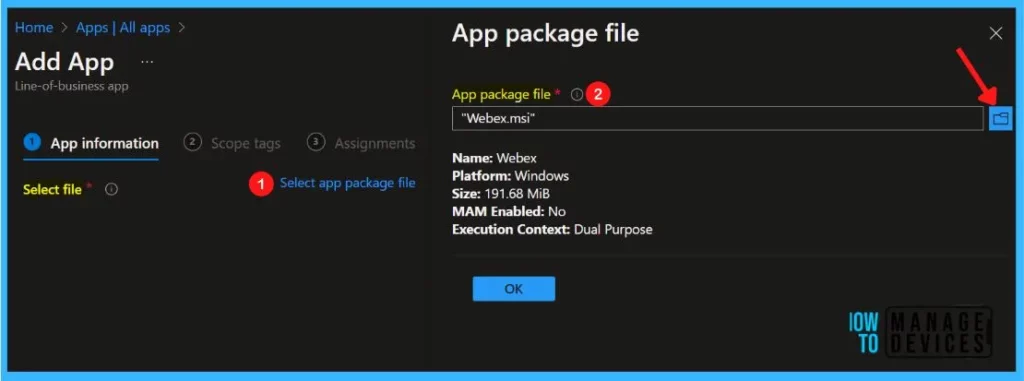 Select App package file – Easily Deploy Webex using Intune 3