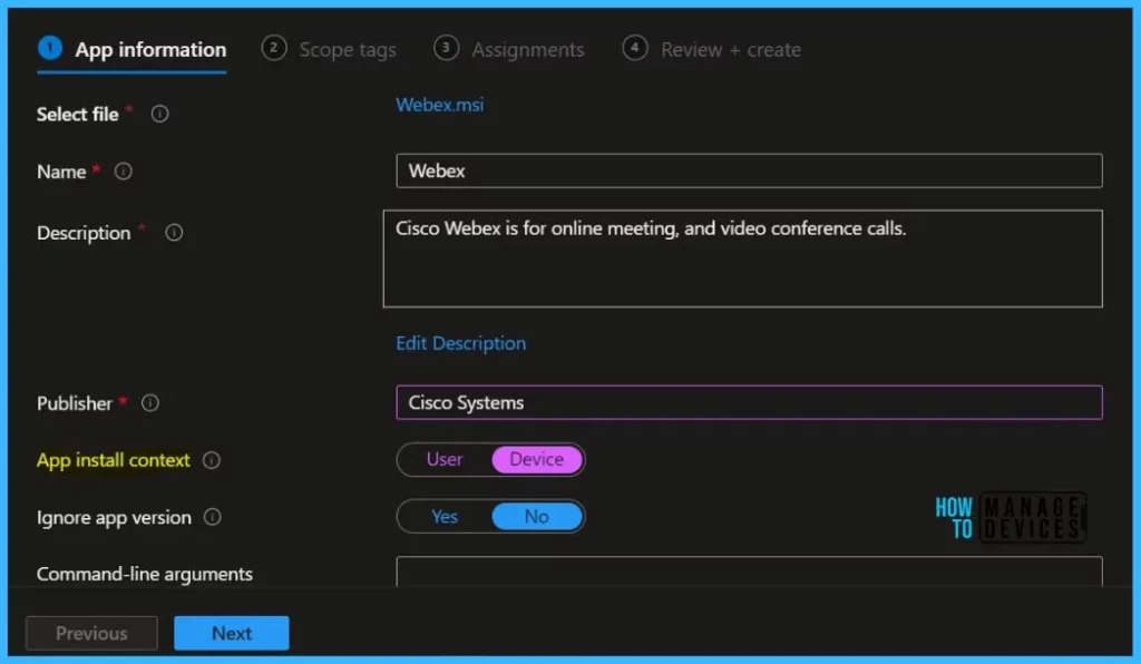 Add App information – Easily Deploy Webex using Intune 4