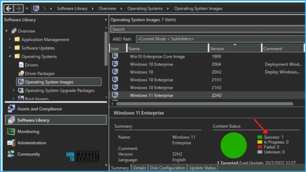 The Content distribution completed successfully - Deploy Windows 11 23H2 Using SCCM  