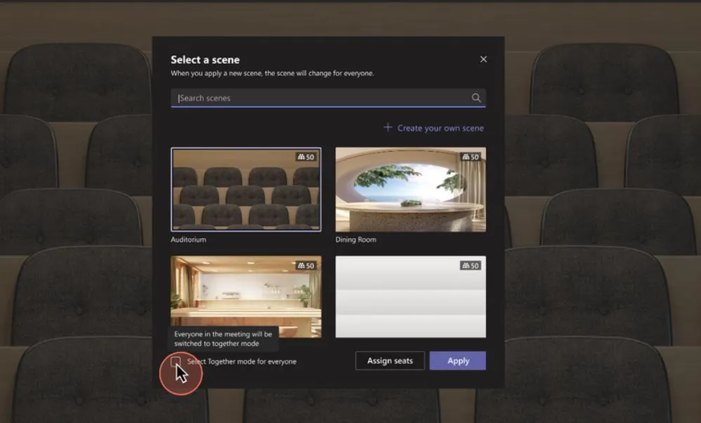 Select Together mode for everyone in the meeting - New Features in Microsoft Teams August September Update 4