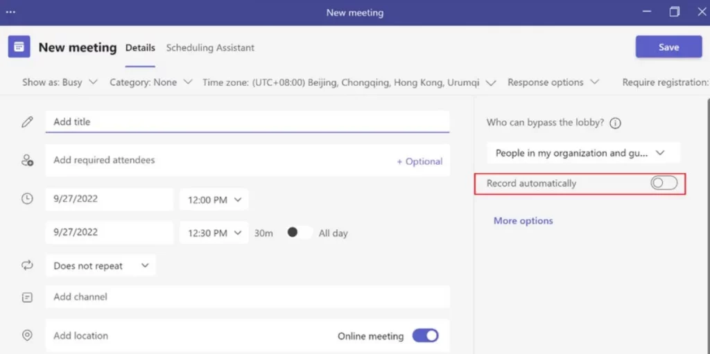 Record, transcribe a meeting automatically - New Features in Microsoft Teams August September Update 3