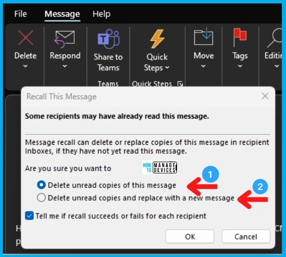 Improved Email Recall Feature for Outlook Microsoft 365 Exchange Online Fig. 2