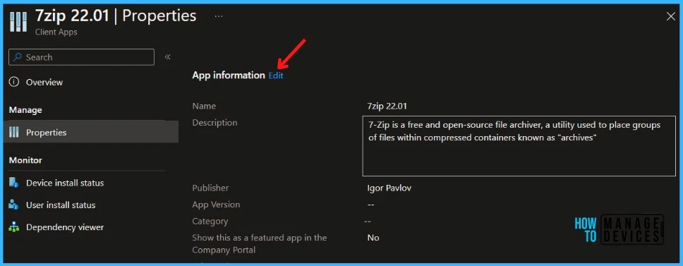 Click on Edit - Display Featured Apps in Intune Company Portal Fig. 3