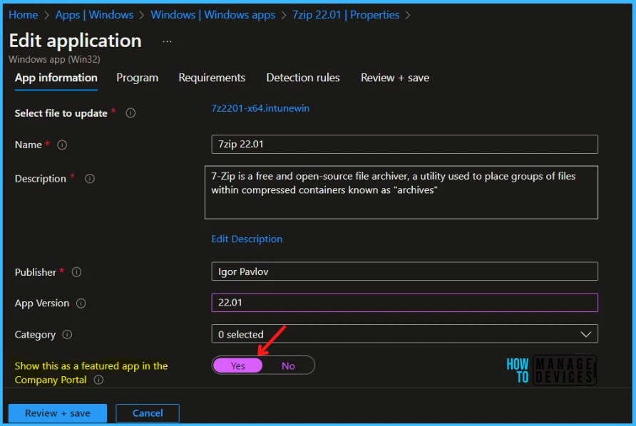 Modify App Information - Display Featured Apps in Intune Company Portal Fig. 4