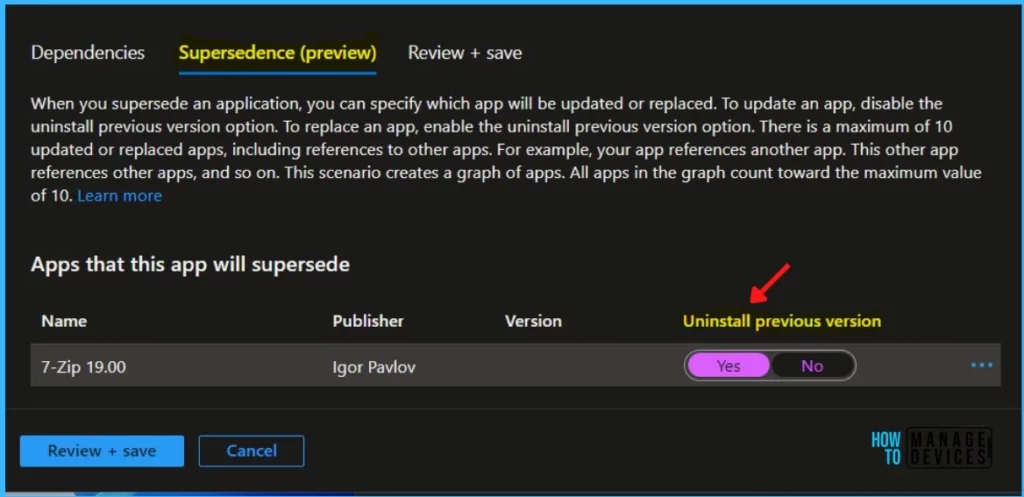 Uninstall Previous version - Use Intune Win32 App Supersedence in MEM Portal 5