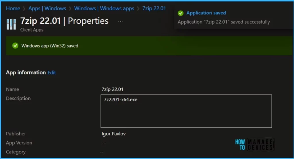 Application saved - Use Intune Win32 App Supersedence in MEM Portal 7