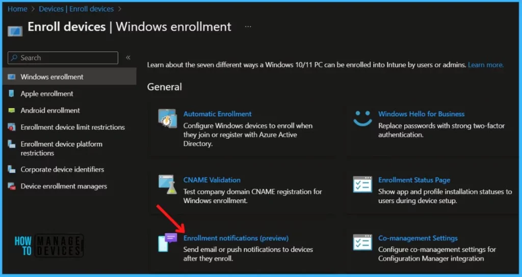 Select Enrollment notification - Configure Device Enrollment Notifications in Intune 2