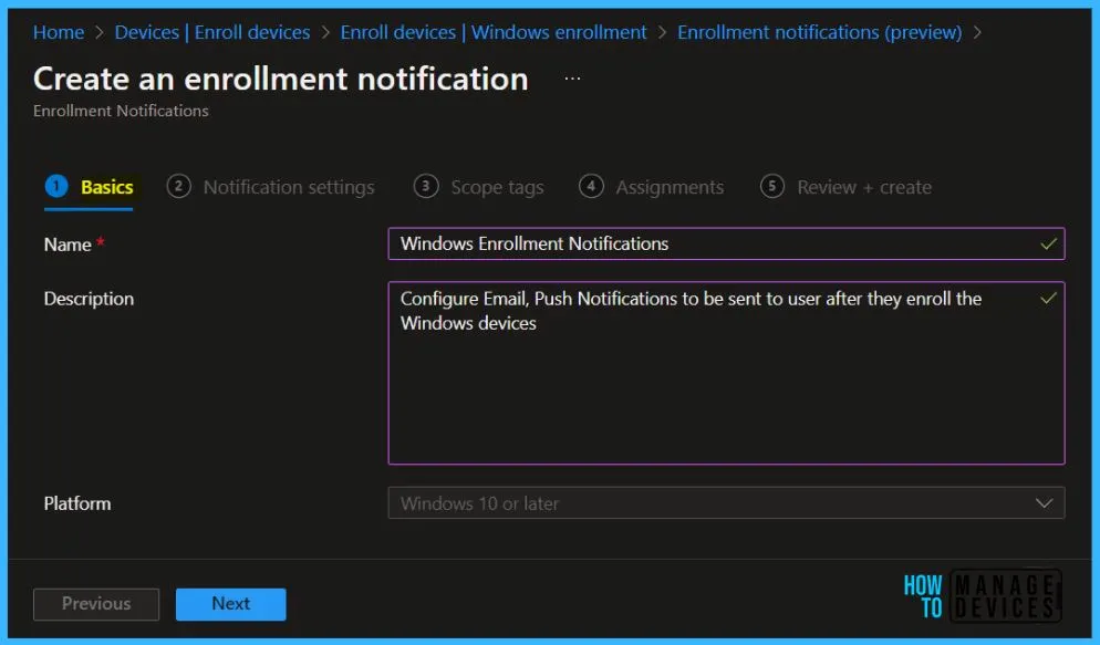 Create an enrollment notification - Configure Device Enrollment Notifications in Intune 3