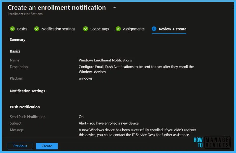 Summary - Configure Device Enrollment Notifications in Intune 8