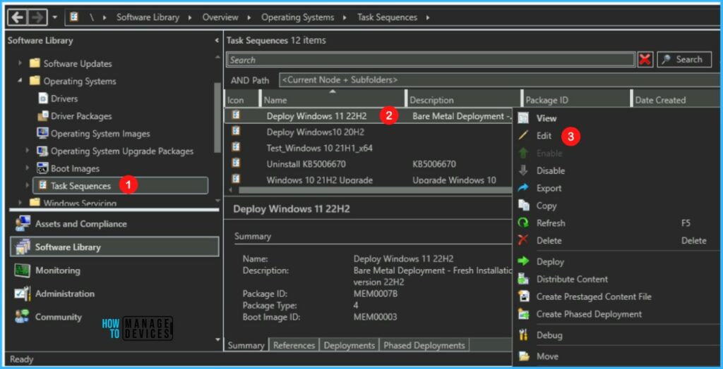 Edit Windows 11 22H2 Task Sequence - Select Edit 