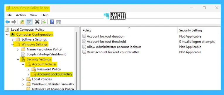 Account Lockout Policy Settings in Windows 11 using Intune and Group Policy -Fig.2