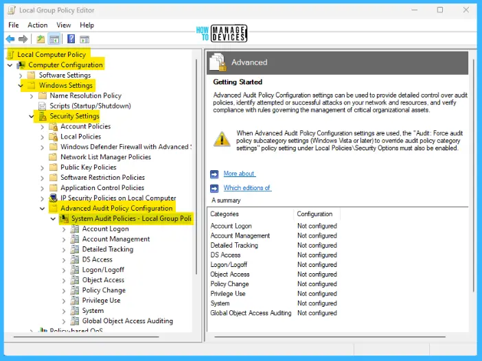 Configure Audit Policies in Windows 11 using GPO or Intune.2