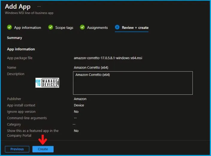 Installation of Amazon Corretto Using Intune Fig.8