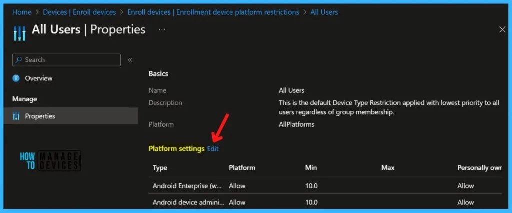 Edit Platform Settings - Block Android Device Manufacturer Enrollment in Intune Fig.3