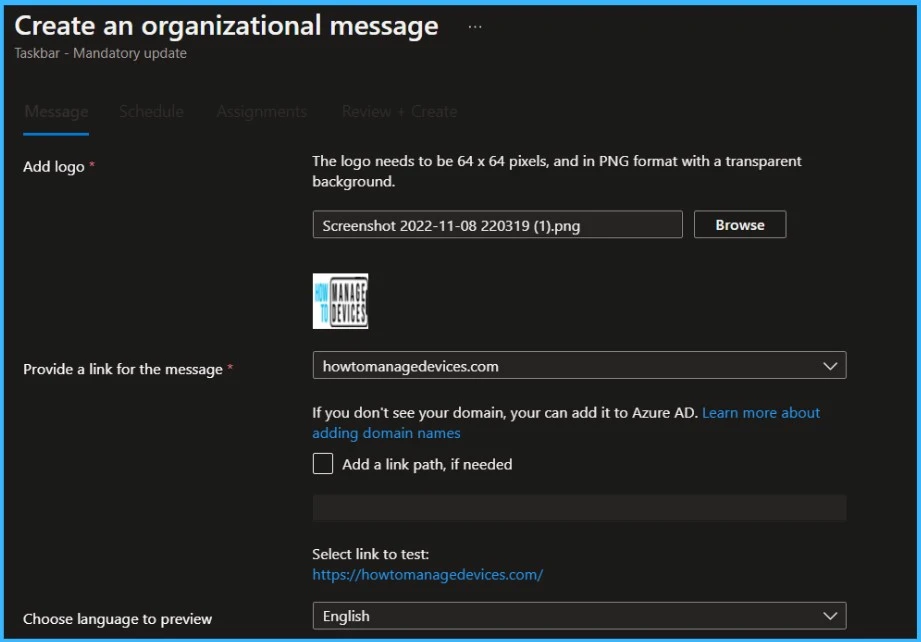 Configure Organizational Messages from Intune Portal Fig.5