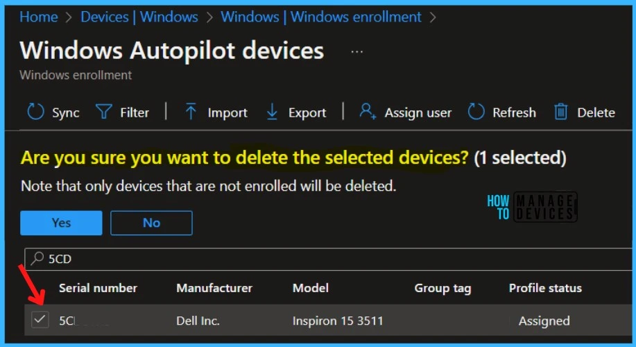 Delete Windows Autopilot Device from Intune Fig.6