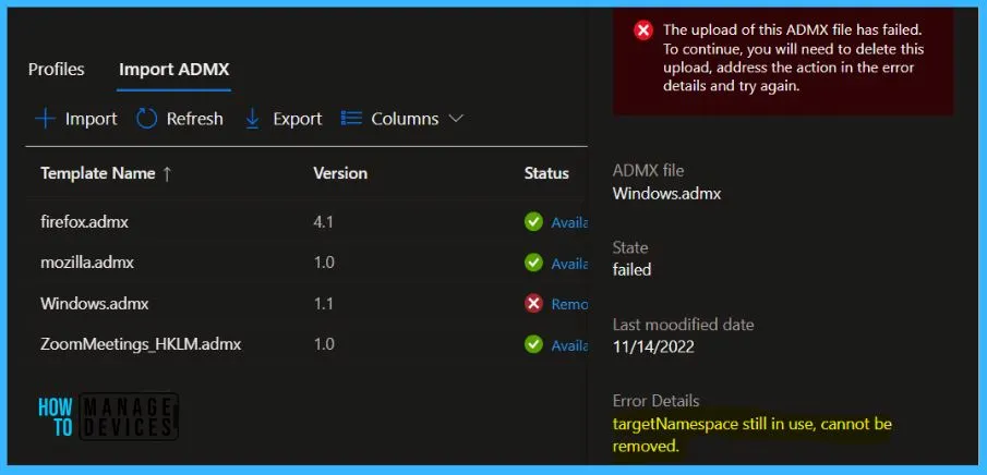 FIX Intune Admx File Upload Error Referenced not found NamespaceMissing Fig.8