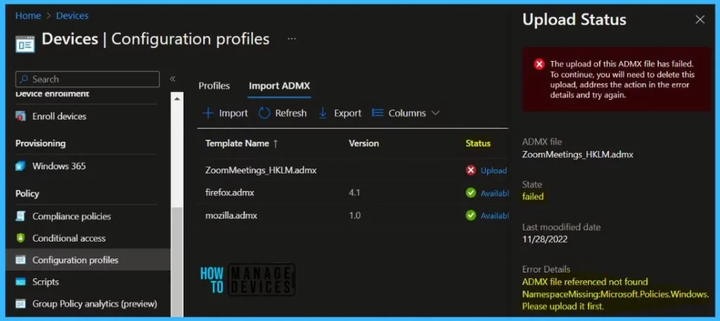 FIX Intune Admx File Upload Error Referenced not found NamespaceMissing Fig.3