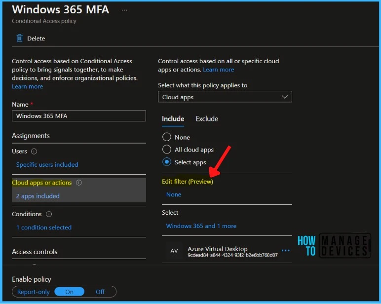 Filter Application Using Azure AD Conditional Access Policy Fig.2