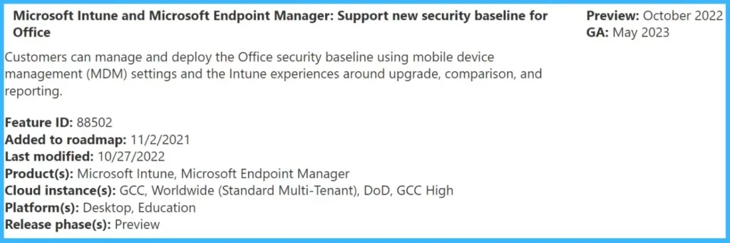 Intune Security Baseline for Office Coming Soon