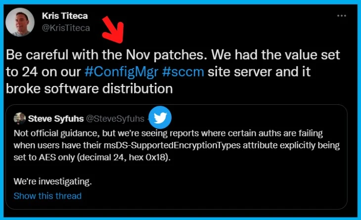 Potential Impact on SCCM with Kerberos Protocol changes November Patches KB5021131 KB5020805 Fig. 2