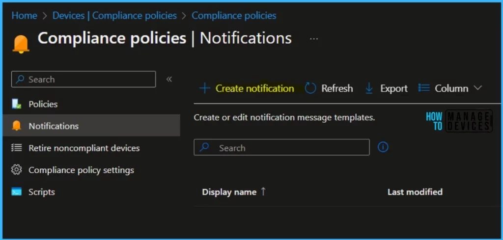 Configure Notifications for Noncompliant Devices in Intune Fig.1