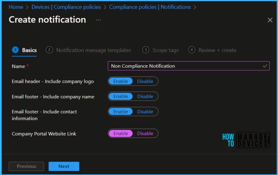 Configure Notifications for Noncompliant Devices in Intune Fig.2