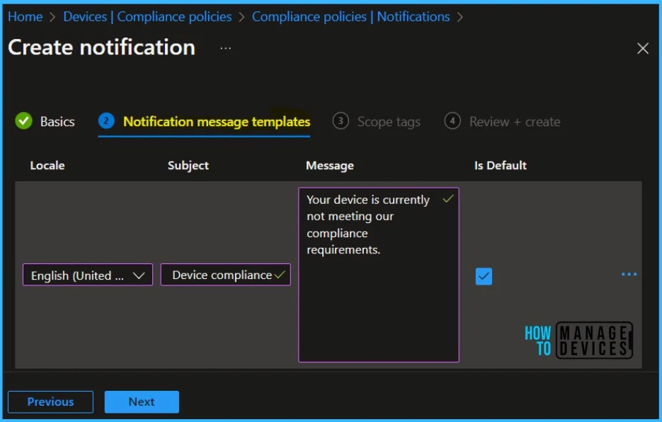 Configure Notifications for Noncompliant Devices in Intune Fig.3