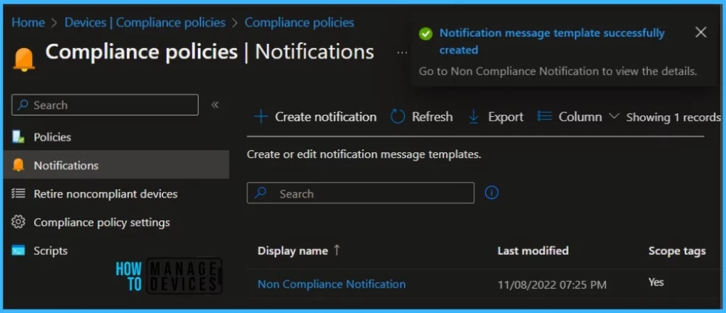 Configure Notifications for Noncompliant Devices in Intune Fig.5