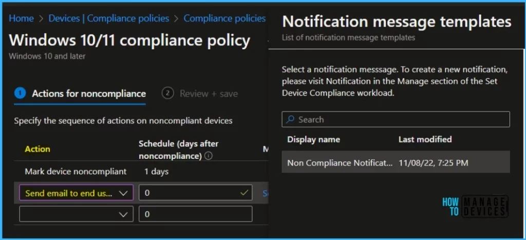 Configure Notifications for Noncompliant Devices in Intune Fig.7