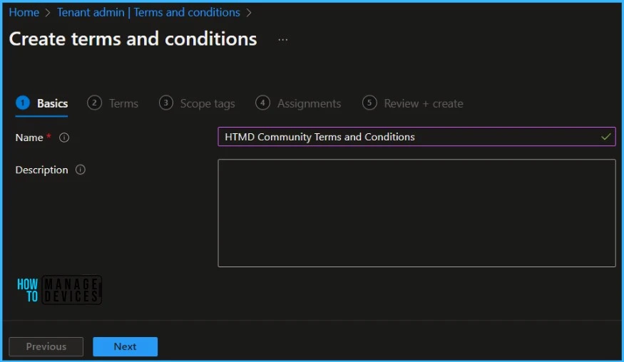 Create Intune Terms and Conditions for Device Enrollment Fig.2