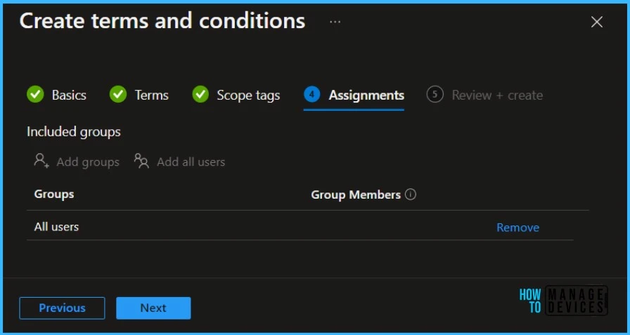 Create Intune Terms and Conditions for Device Enrollment Fig.5