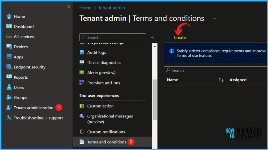 Create Intune Terms and Conditions for Device Enrollment Fig.1