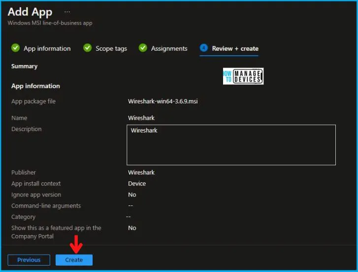 Wireshark Installation Using Intune Application Model Fig.7