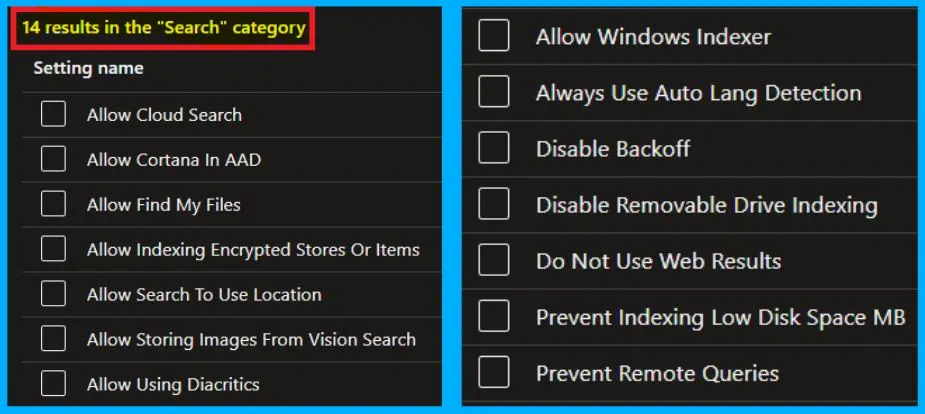 Control Search Options in Windows 11 using Policies | 42 Group Policy Settings | 14 Intune Policy Settings fig. 16