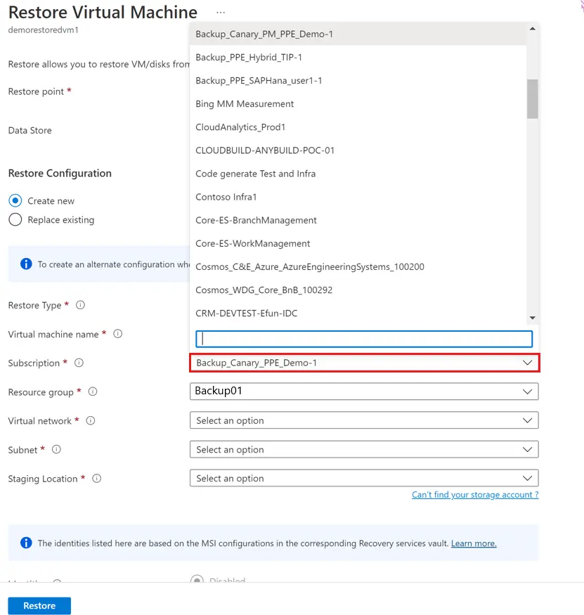 Restore Azure VMs on Different Subscriptions Fig.5 Credit - Microsoft