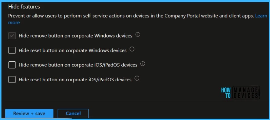 Manage Self-service Device Actions in Intune Company Portal Fig.3