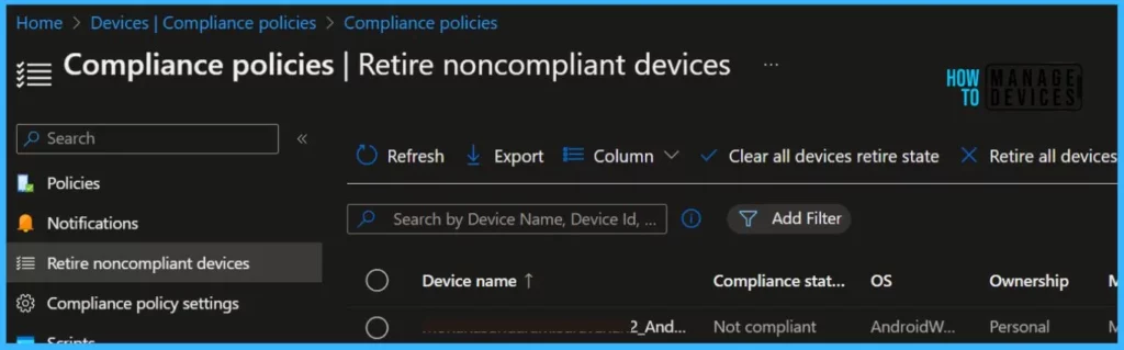 Retire Noncompliant Devices from Intune Portal Fig.1