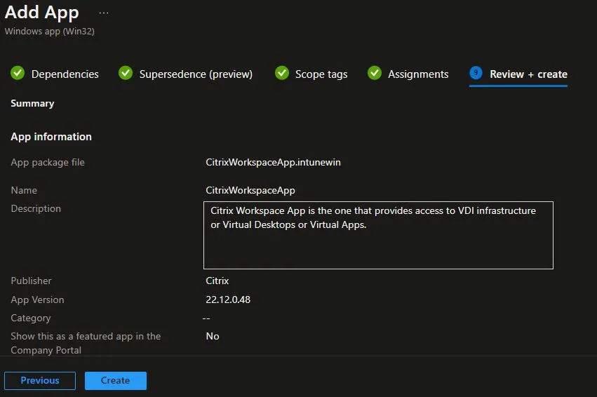 Citrix Receiver Workspace Application Installation using Intune Fig.10