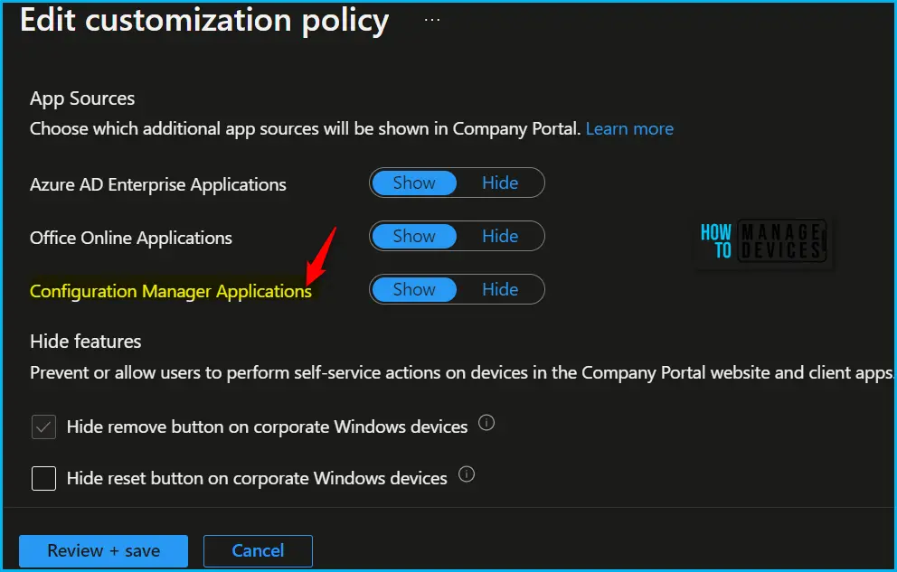 Show or Hide Configuration Manager Apps from Intune Company Portal Fig.3