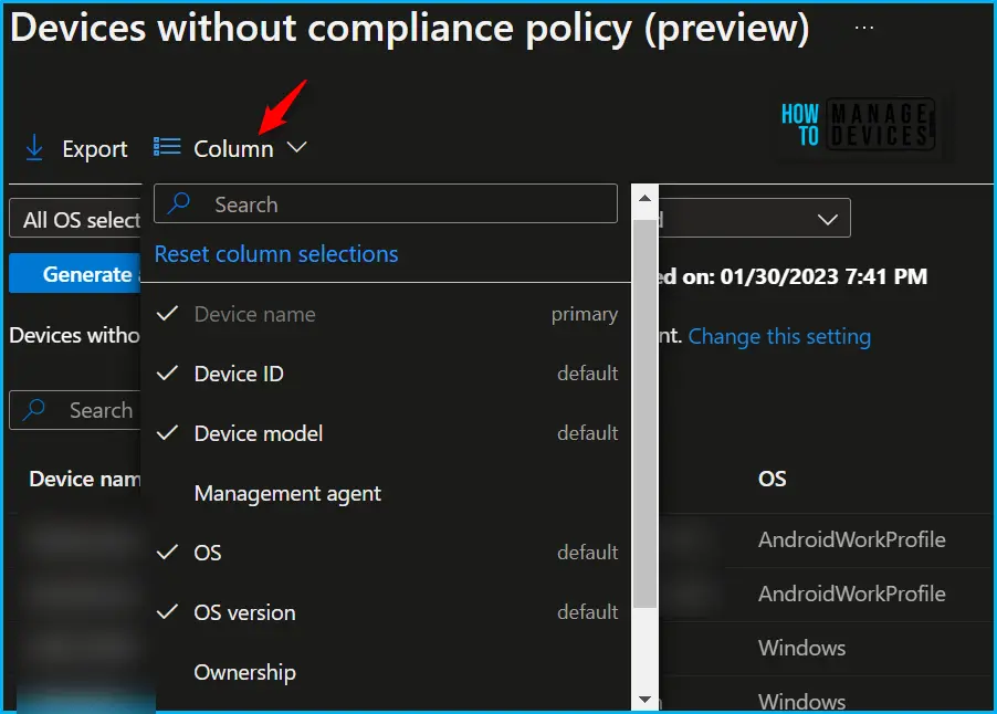 Intune Report for Devices without Compliance Policy Fig.5