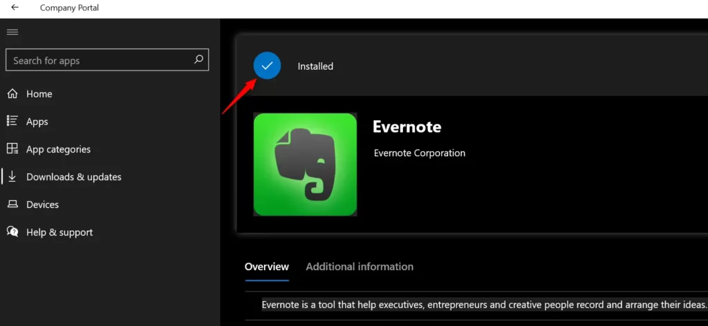 Evernote Installation Guide using Intune 11 Evernote Installation Using Intune Fig.11