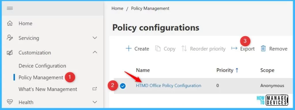 Export Office Policy Configuration Cloud Policy service for Microsoft 365 Fig.5