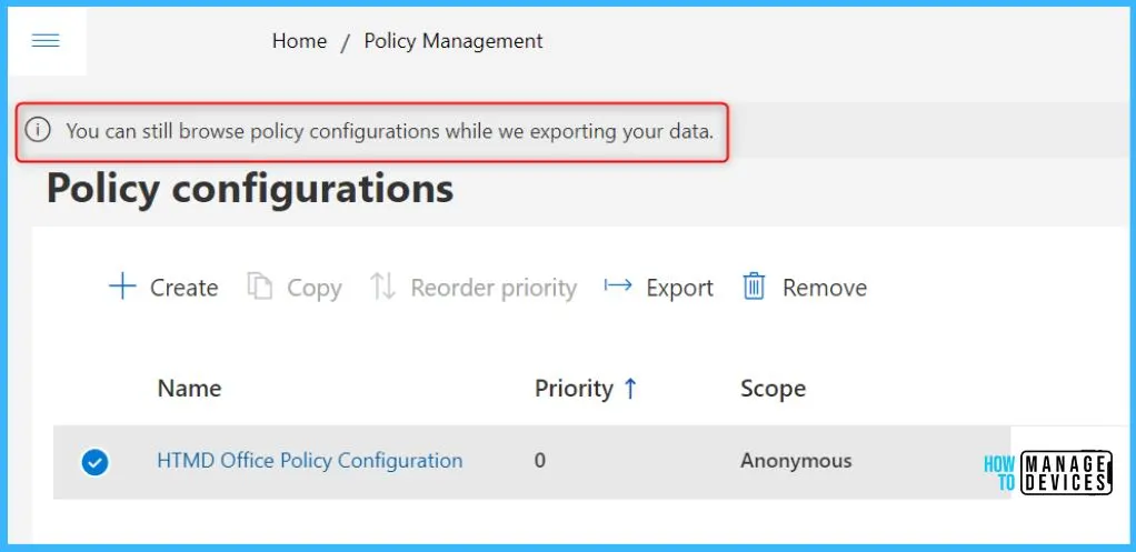 Export Office Policy Configuration Cloud Policy service for Microsoft 365 Fig.6